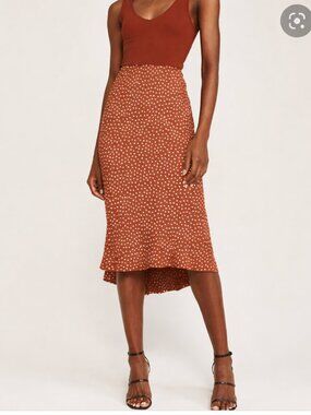 Abercrombie & Fitch Rust/white floral Satin Midi Slip Skirt Pull On SP NWT